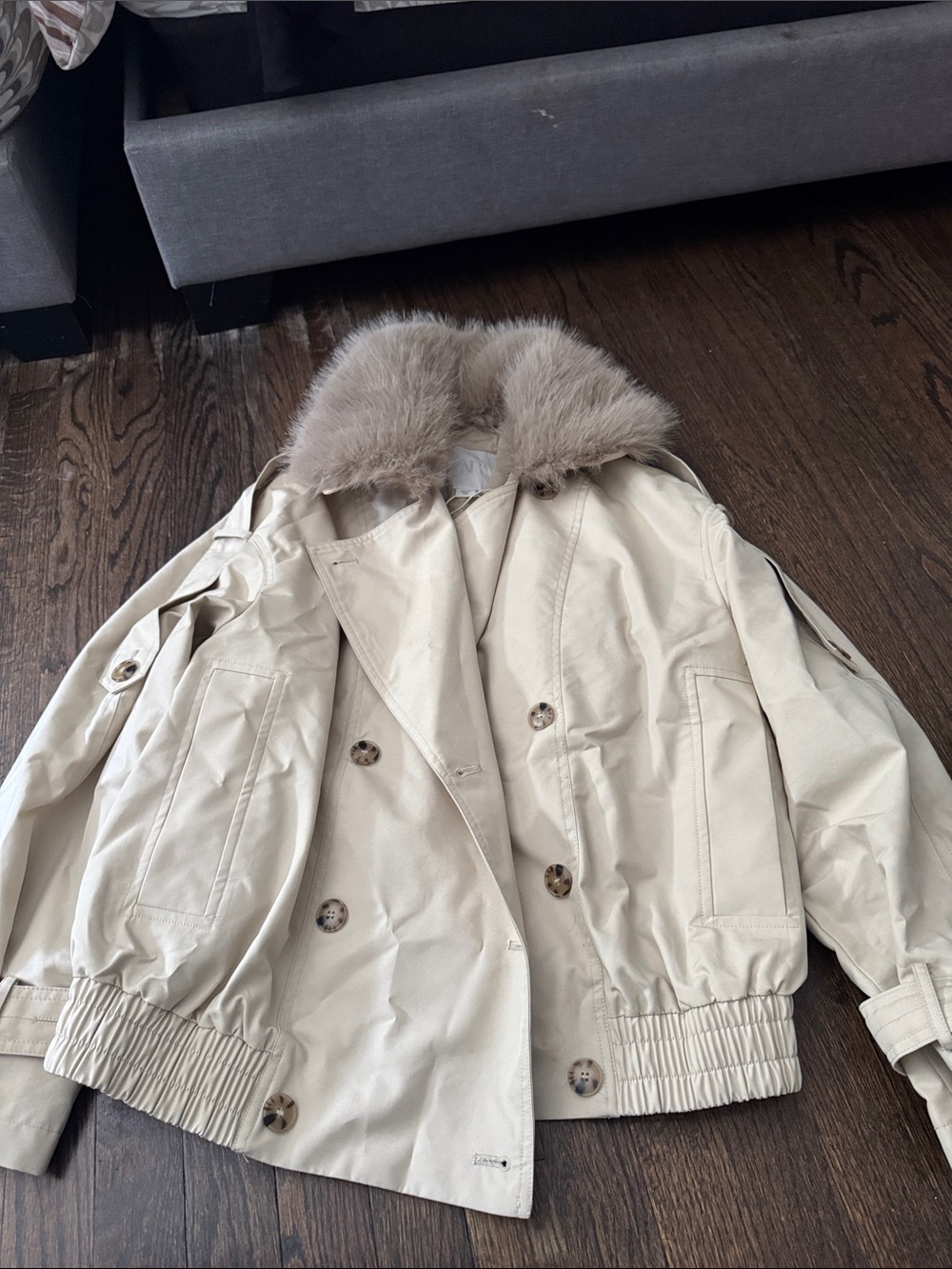 Zara Cream Jacket with Faux Fur Collar